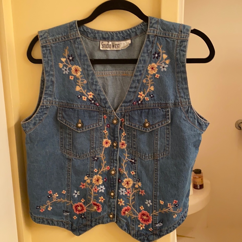 Floral jean jacket vest